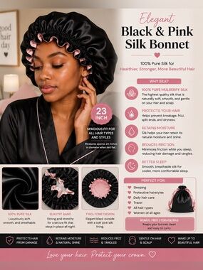 Elegant Black and Pink Satin Hair Scrunchie